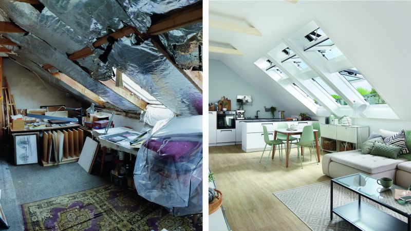 Roto Dachfenster für mehr Licht und Wohnqualität Heller Wohnraum mit neuem, energieeffizientem Roto Dachfenster nach dem Austausch.